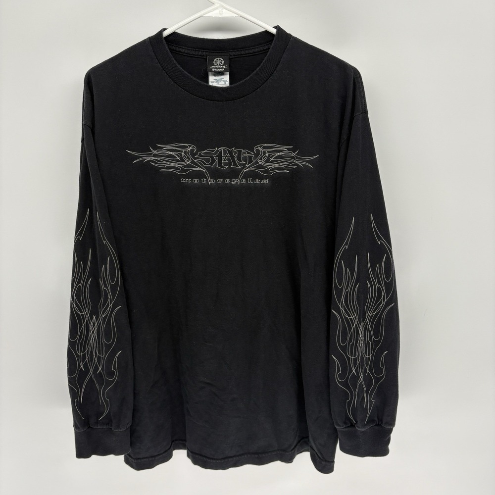 Vintage Yamaha Star Motorcycle Long Sleeve Shirt Flames Rare Goth Punk Men L